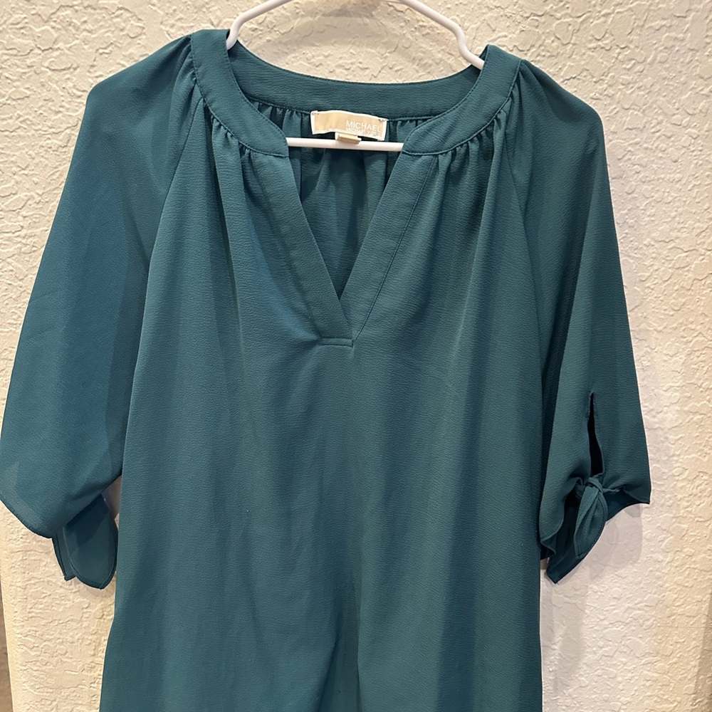 Michael Kors, short sleeve, blouse, teal